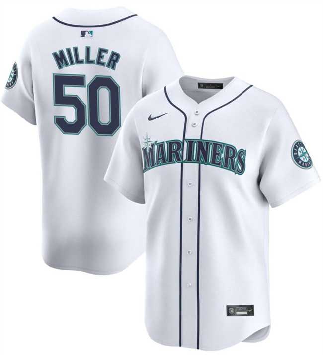Men%27s Seattle Mariners #50 Bryce Miller White Home Limited Stitched jersey Dzhi